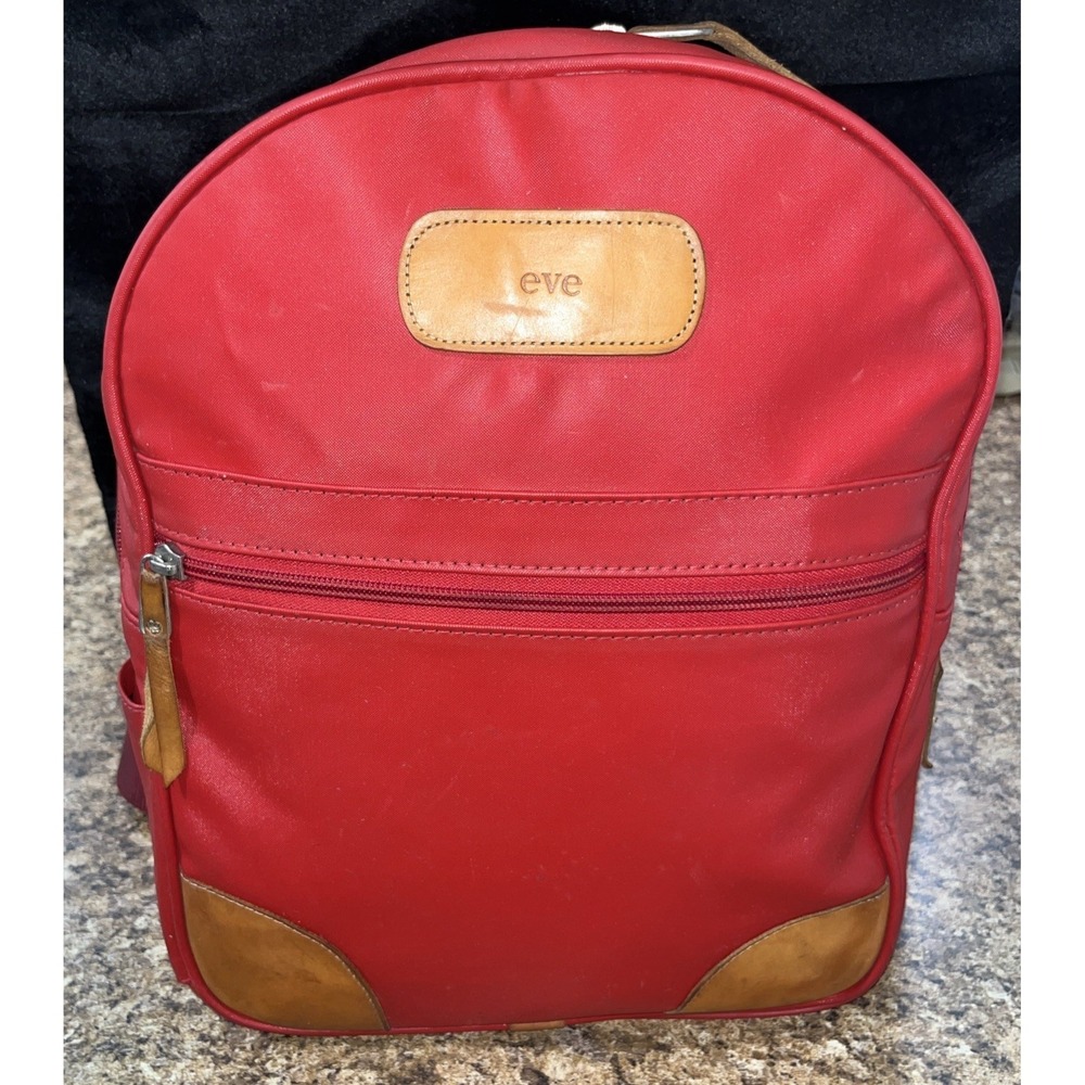 Jon Hart Red Coated Canvas Genuine Leather Backpack Hot Stamp "Eve"